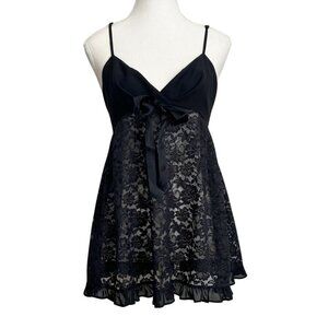 MARILYN MONROE BY WARNER BLACK V-NECK BOW OPEN LACE BABYDOLL - M